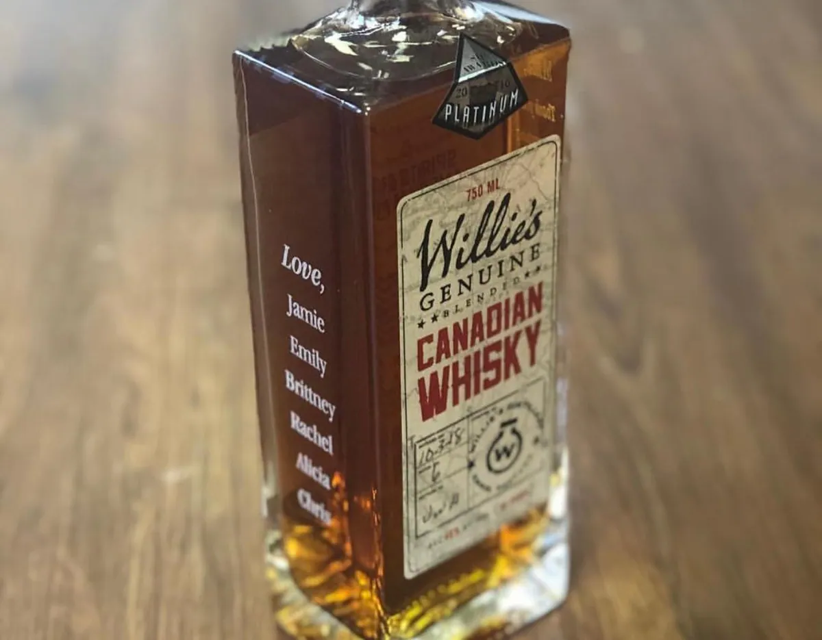 Custom engraved Willie's whisky bottle