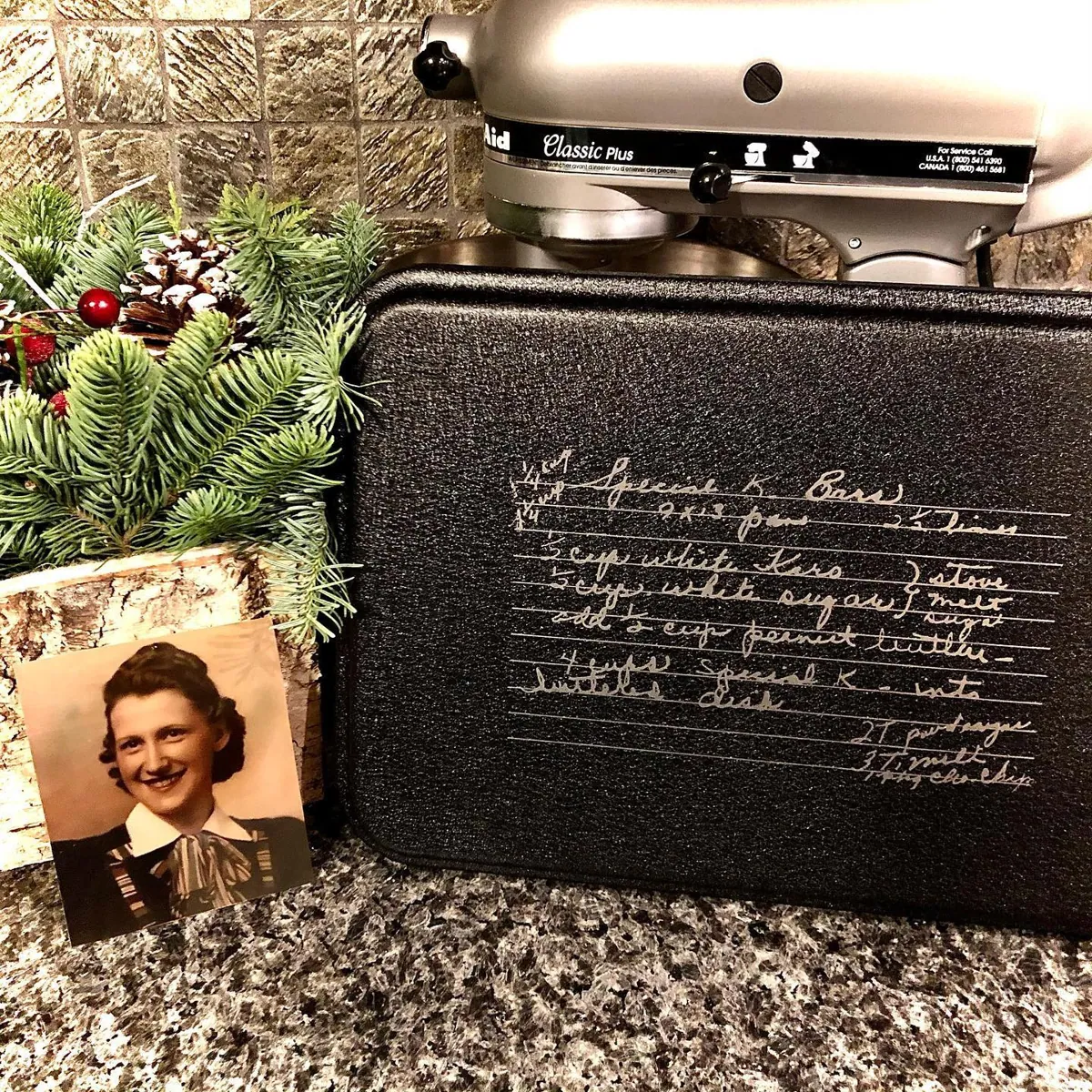 Handwritten family recipe, engraved into cake pan