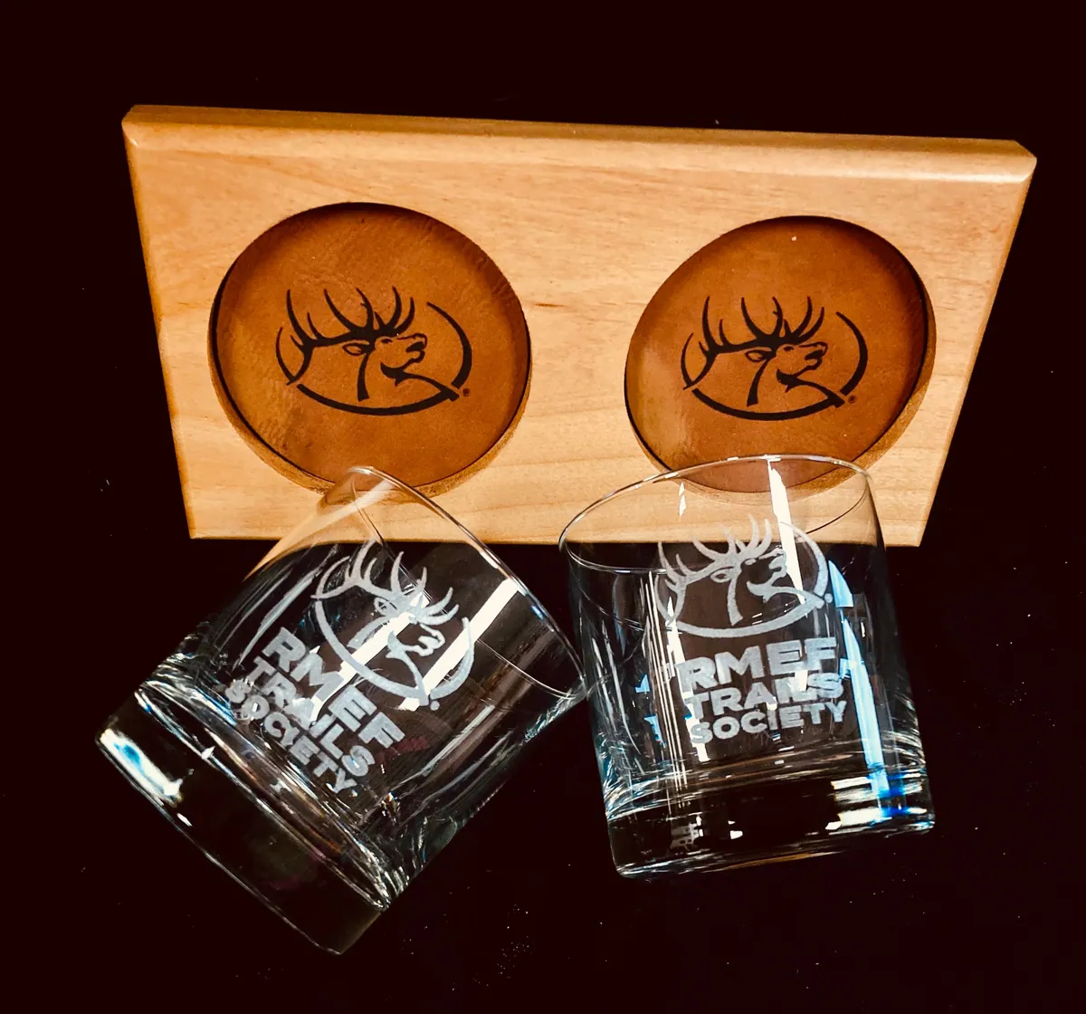 Locally Made Wood Coaster Set: Matching rocks glass set